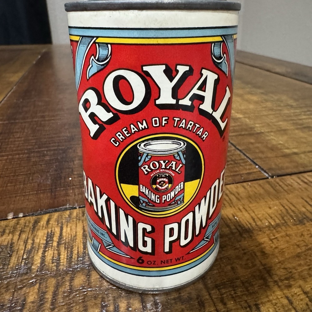 Vtg 1960's Tin Royal Baking Powder Cream Of Tartar Cake Cookies Bread 1/2 Full